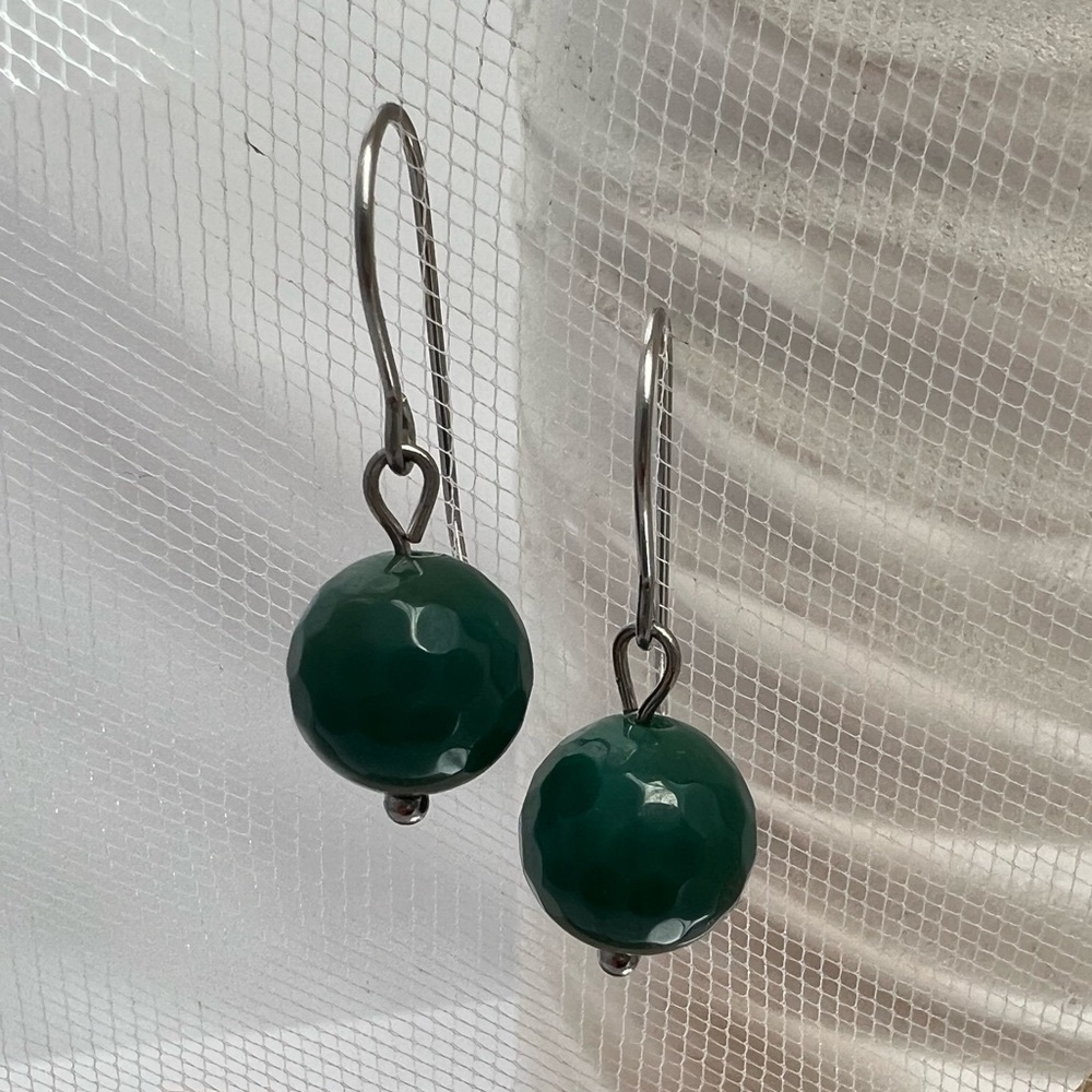 FOREST Green Agate Stainless Steel Drop Earrings - Picture 6 of 13
